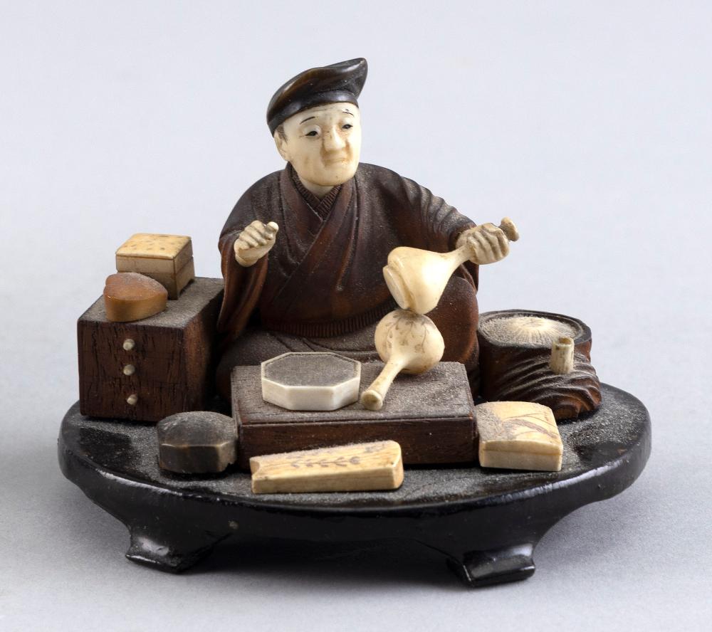 JAPANESE CARVED WOOD AND IVORY