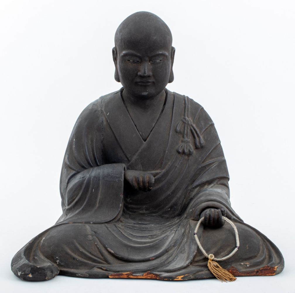 JAPANESE CARVED WOOD ARHAT FIGURE