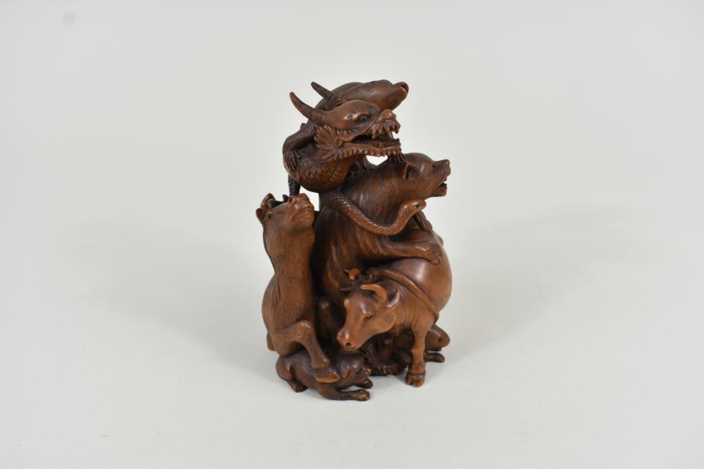 JAPANESE CARVED WOOD ASTROLOGICAL