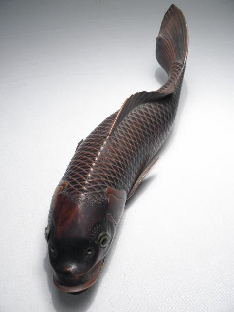 Japanese carved wood carp.