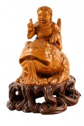 JAPANESE CARVED WOOD FIGURAL G