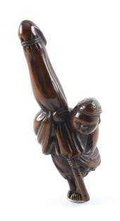 JAPANESE CARVED WOOD FIGURAL N