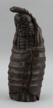JAPANESE CARVED WOOD FIGURE OF