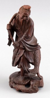 JAPANESE CARVED WOOD FIGURE OF