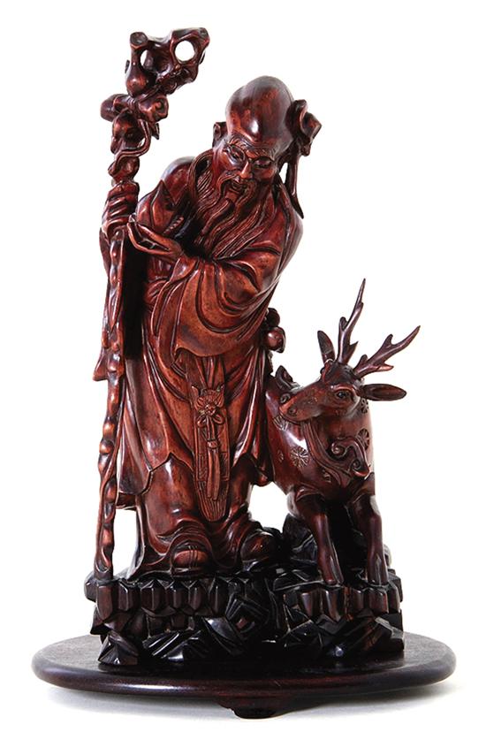 Japanese carved wood Jurojin with