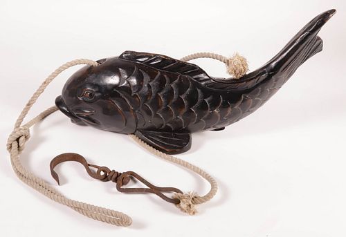 JAPANESE CARVED WOOD KETTLE HOOK