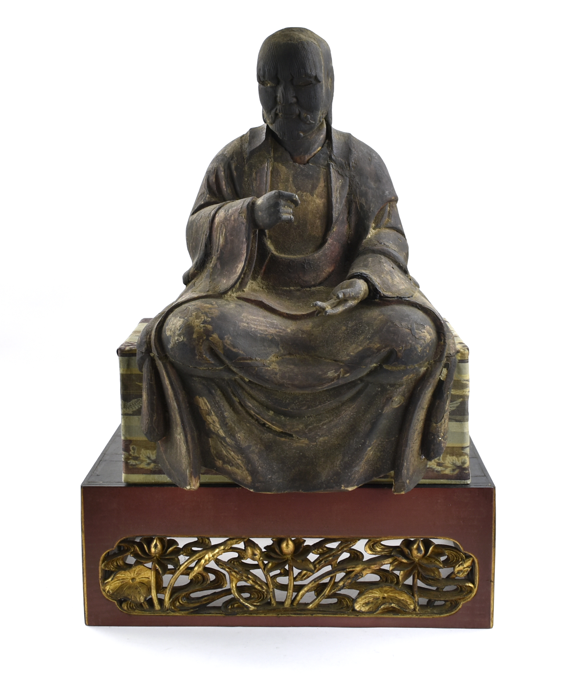 JAPANESE CARVED WOOD LUOHAN ON