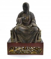 JAPANESE CARVED WOOD LUOHAN ON