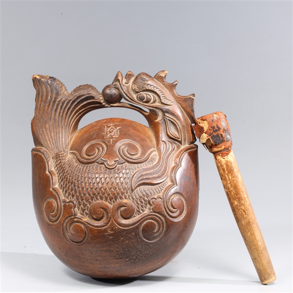 Japanese carved wood mokugyo fish