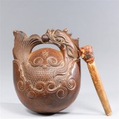 Japanese carved wood mokugyo f