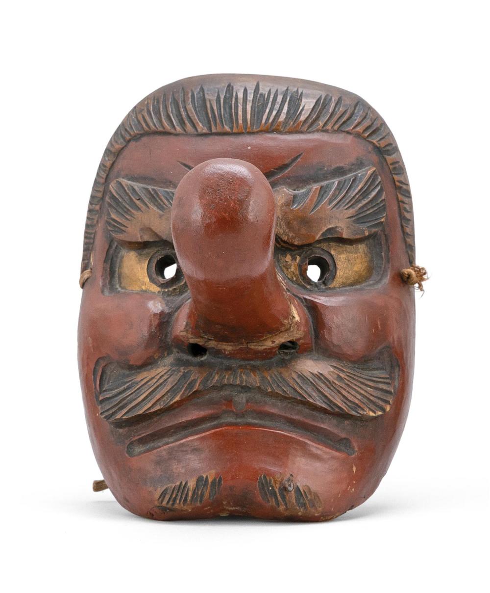 JAPANESE CARVED WOOD NOH MASK MEIJI