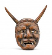 JAPANESE CARVED WOOD NOH MASK