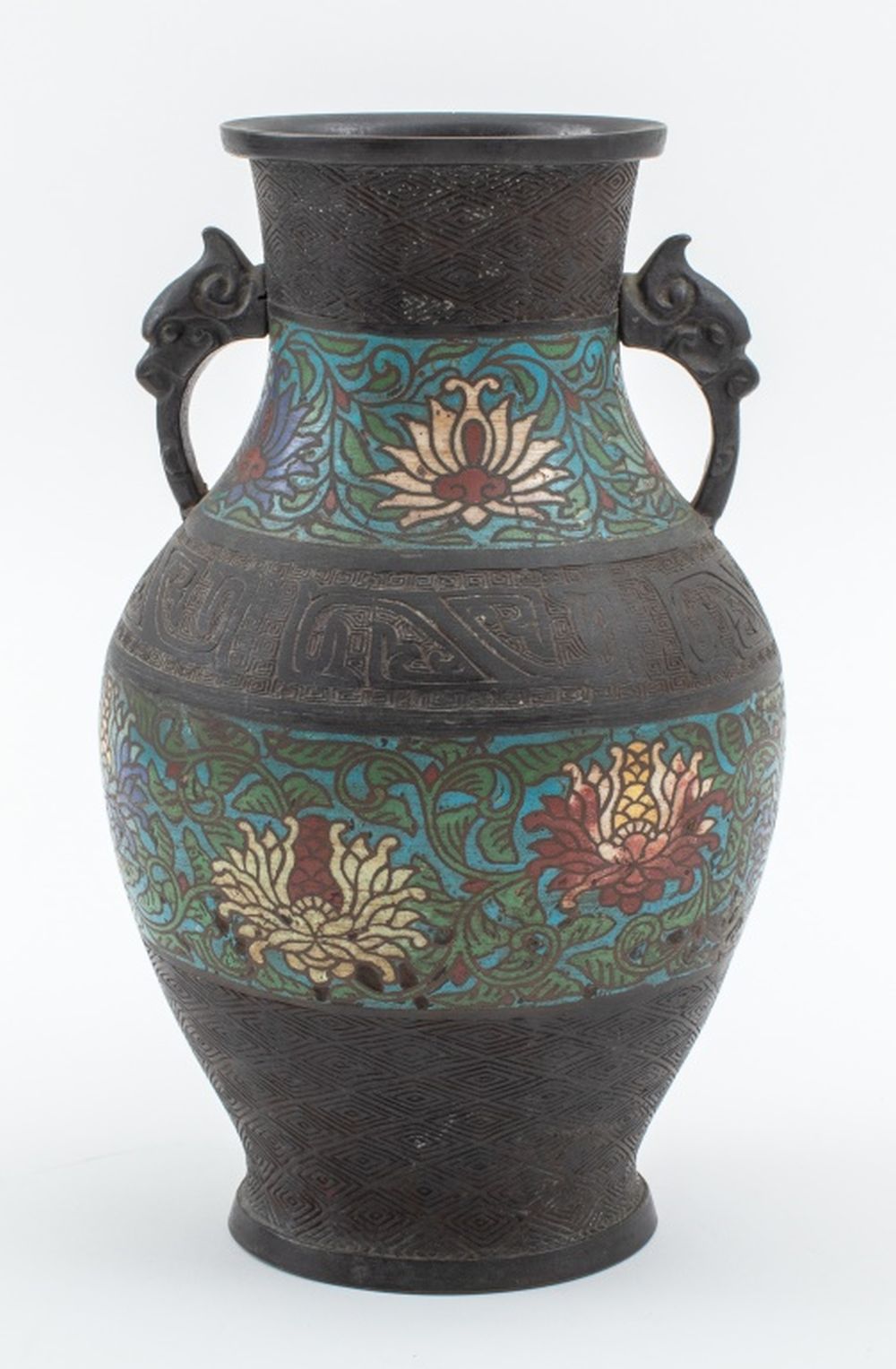 JAPANESE CHAMPLEVE BRONZE VASE WITH