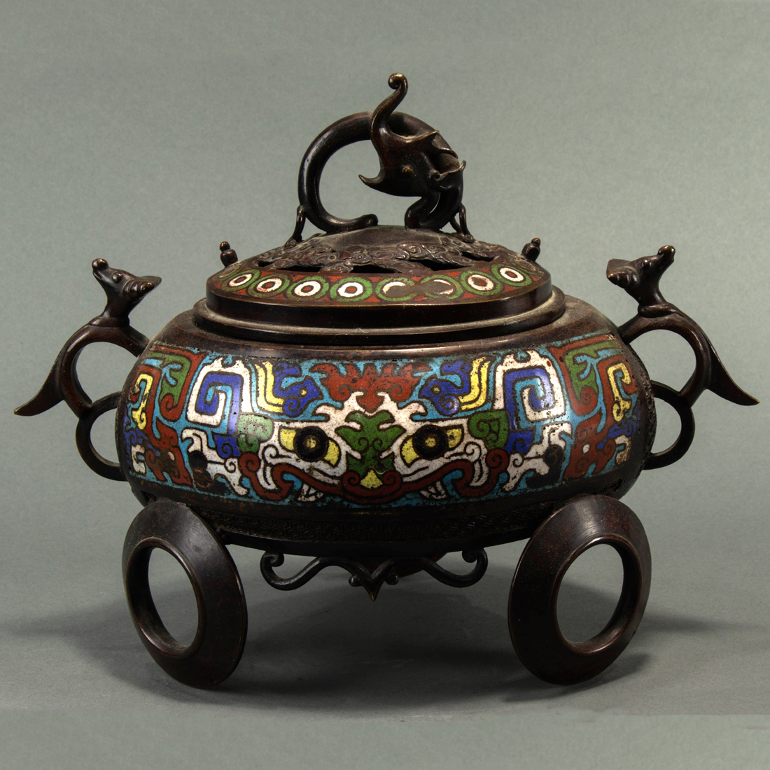JAPANESE CHAMPLEVE COVERED CENSER