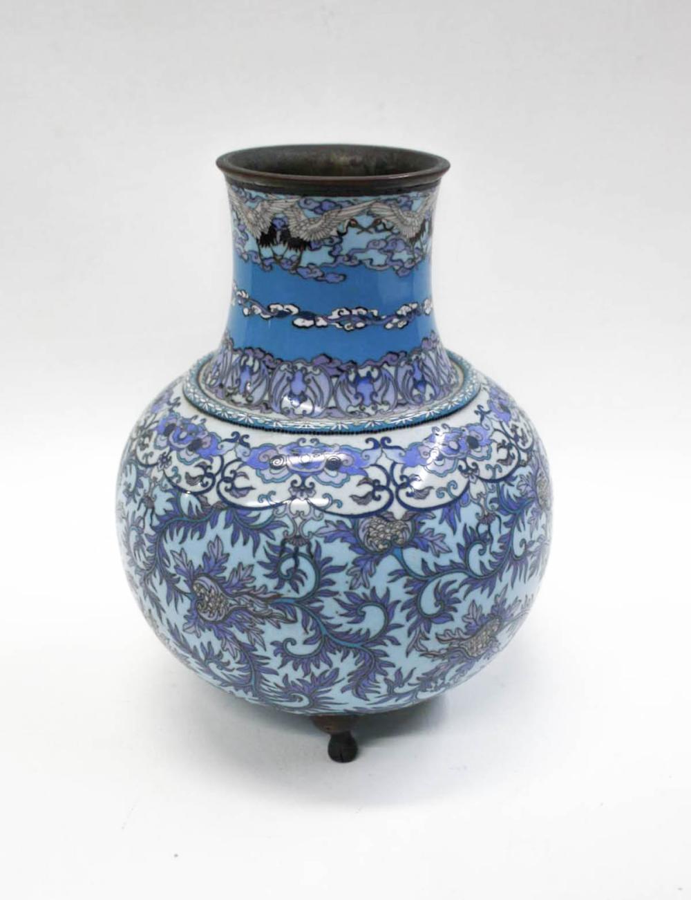 JAPANESE CLOISONNE TRI-FOOTED VASE,