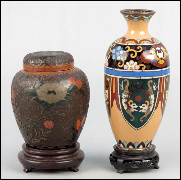 JAPANESE CLOISONNE URN ON STAND.