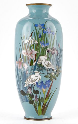 JAPANESE CLOISONNE VASE CRANES