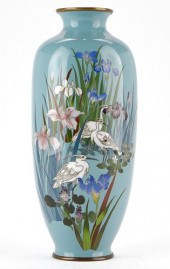 JAPANESE CLOISONNE VASE CRANES
