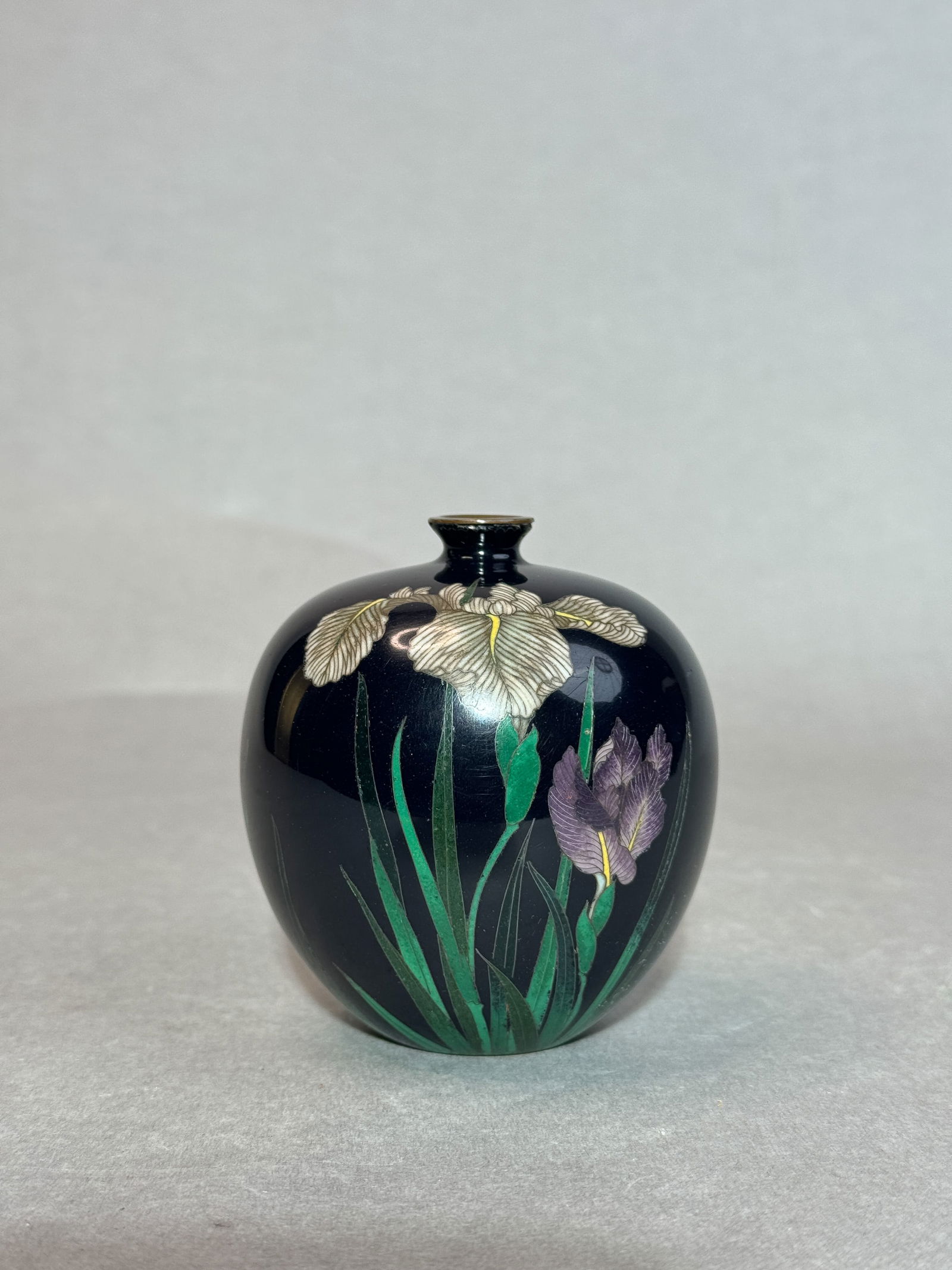 JAPANESE CLOISONNE VASE OF IRIS