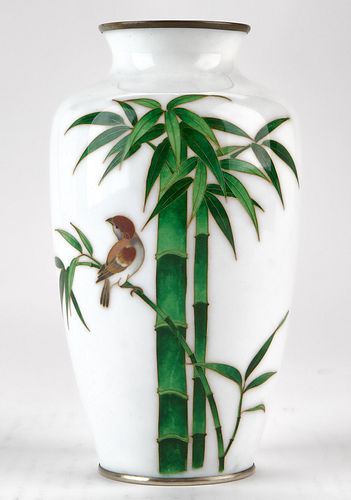 JAPANESE CLOISONNE VASE W/ BAMBOO