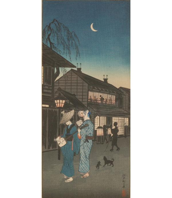 Japanese color woodblock of a night