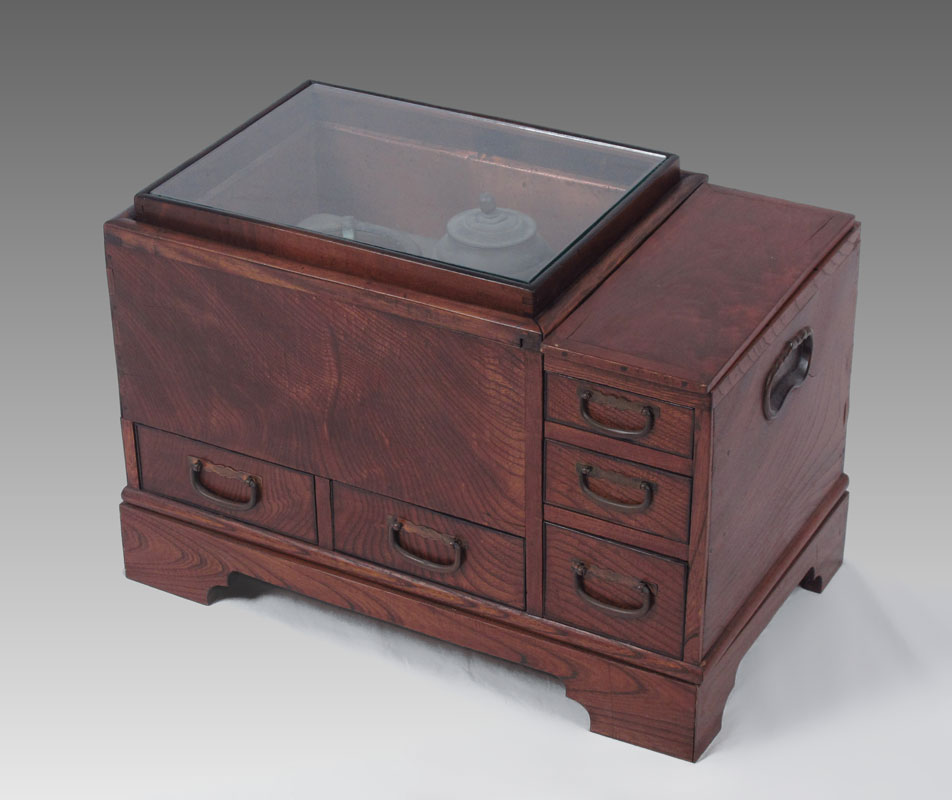 JAPANESE COPPER LINED WOOD HIBACHI: