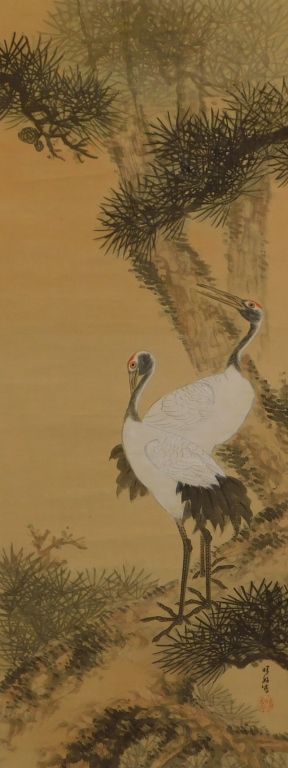 JAPANESE CRANES HANGING WALL SCROLL