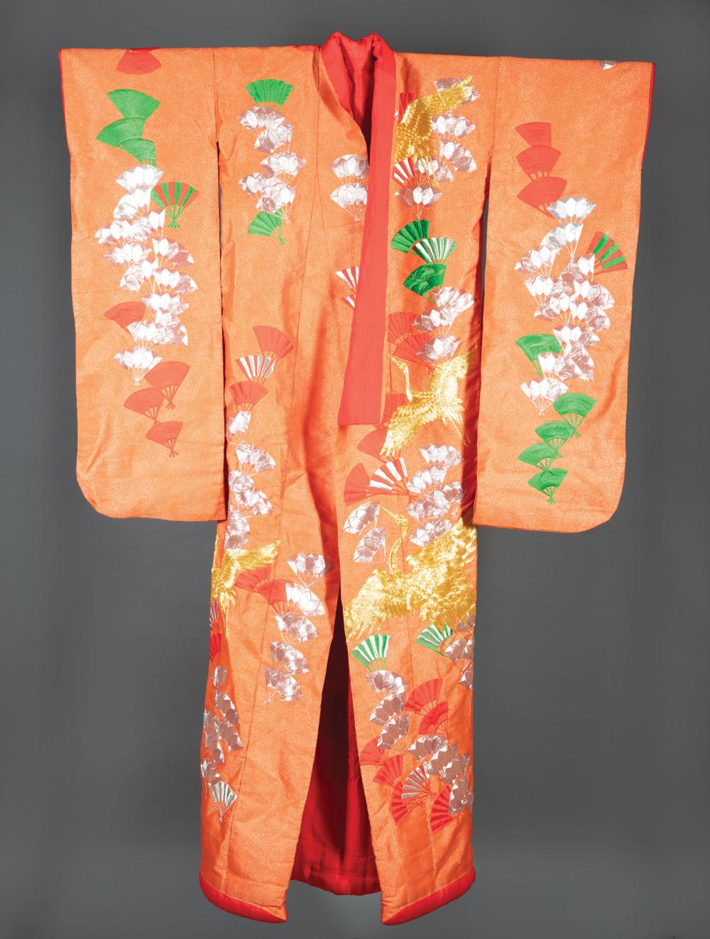 JAPANESE EMBROIDERED ORANGE SILK