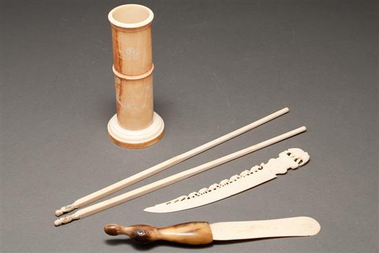 Japanese etched ivory cylindrical
