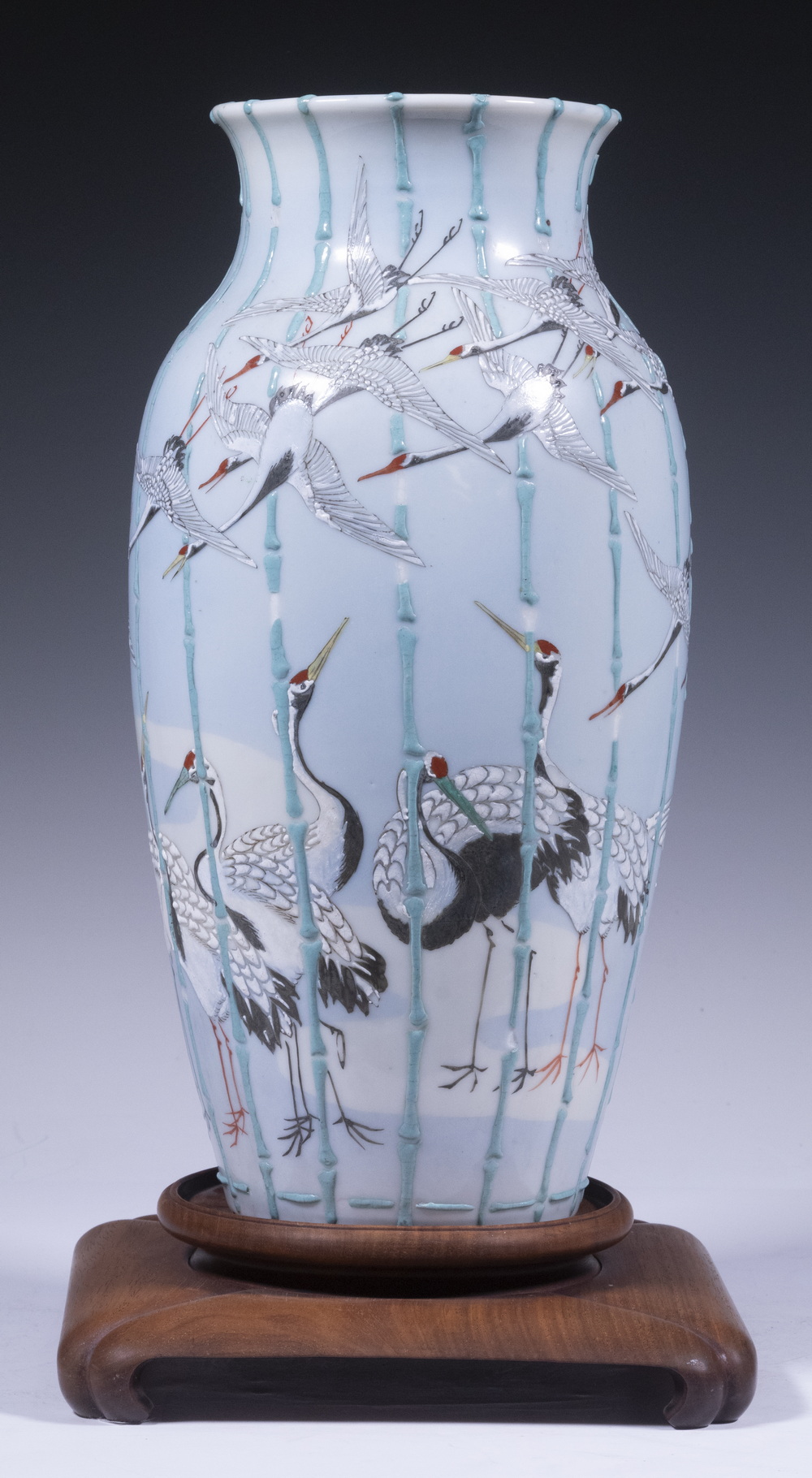 JAPANESE FLYING CRANES VASE Circa
