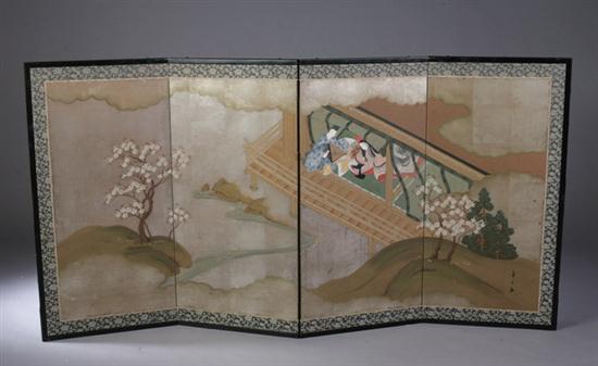 JAPANESE FOUR FOLD SCREEN Meiji
