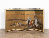 JAPANESE FOUR PANEL PAINTED FI