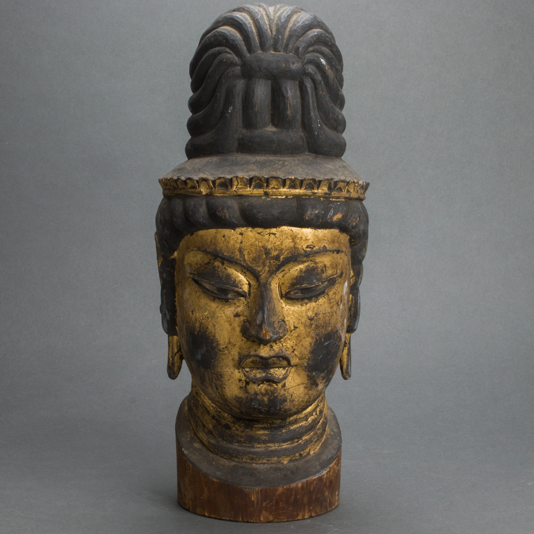 JAPANESE GILT PAINTED WOOD HEAD