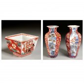 JAPANESE IMARI PAIR VASES & CU