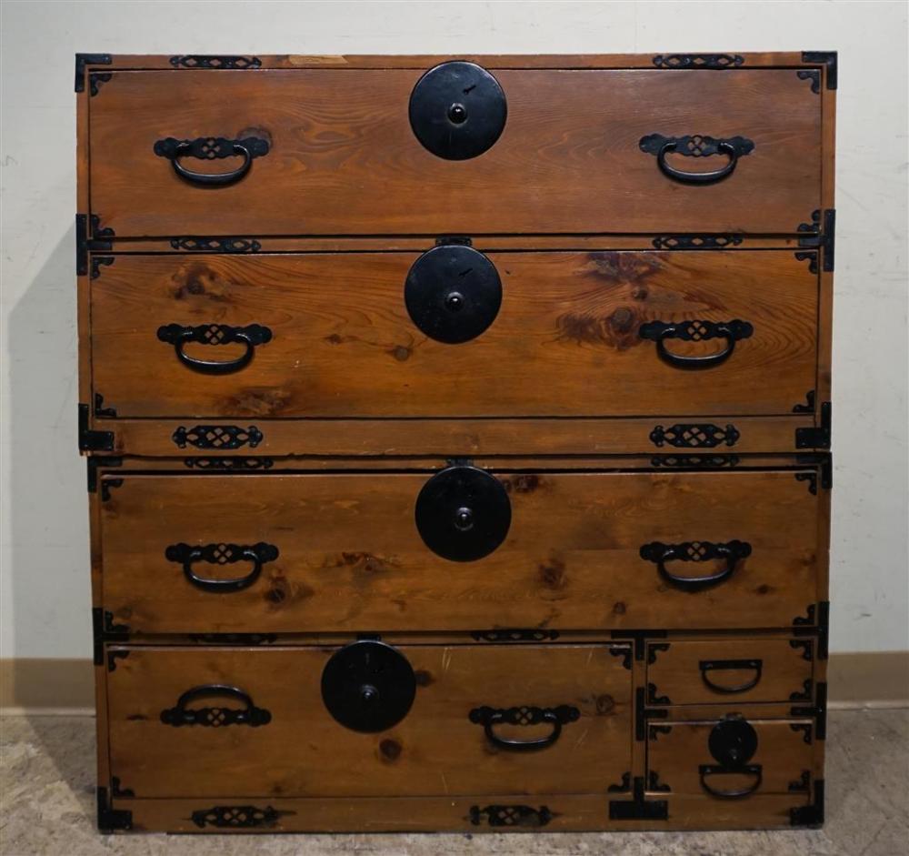 JAPANESE IRON MOUNTED KIRI WOOD