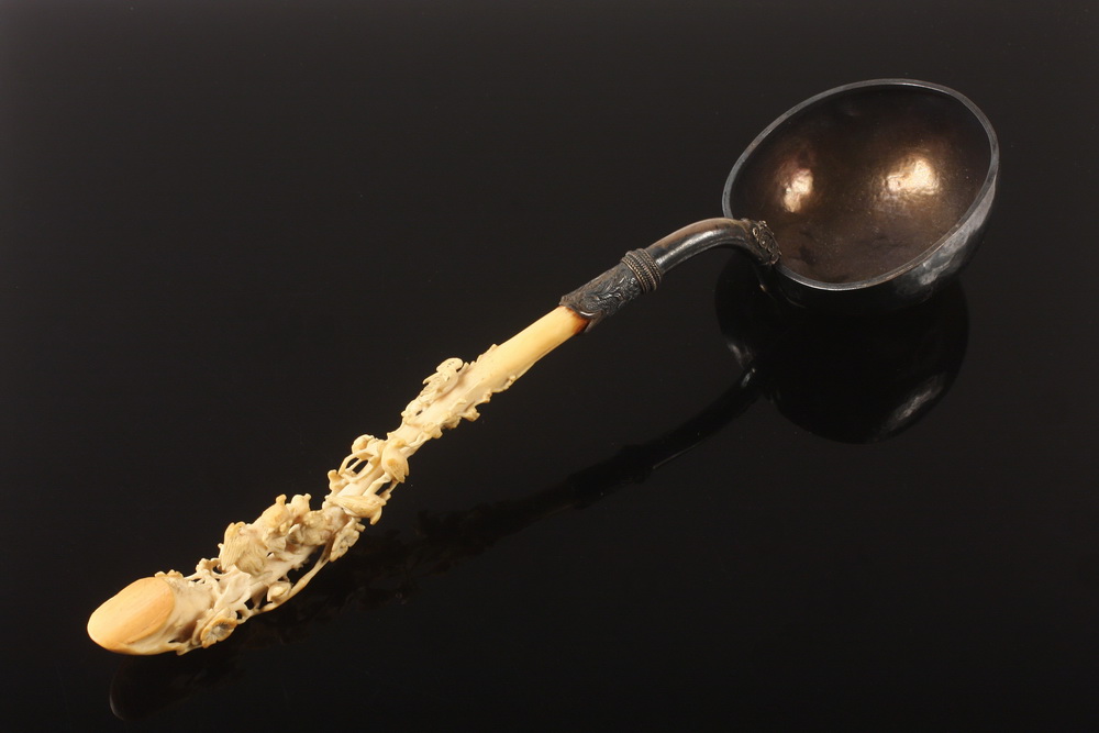 JAPANESE IVORY AND SILVER LADLE -