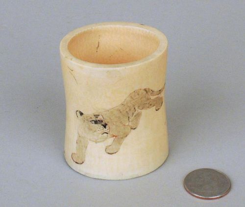 JAPANESE IVORY CUP, INCISED TIGER
