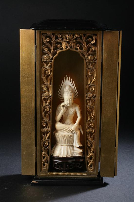 JAPANESE IVORY FIGURE OF DEITY.
