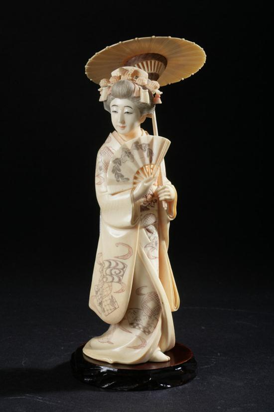 JAPANESE IVORY FIGURE OF GEISHA.