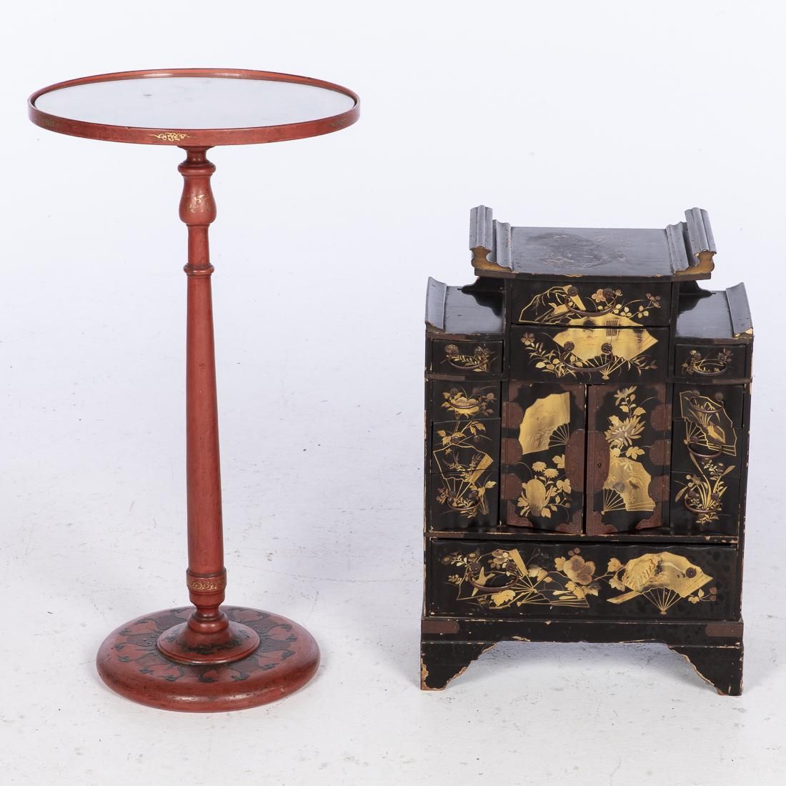 JAPANESE LACQUER CHEST AND A RED