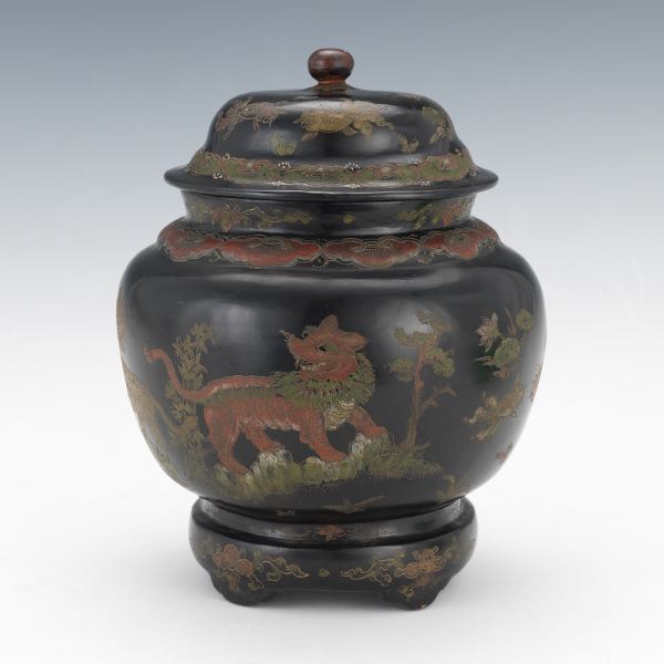 JAPANESE LACQUER JAR 10 ½" x 7 ½"