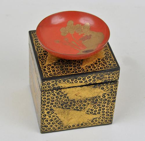 JAPANESE LACQUER TEA BOX & SMALL