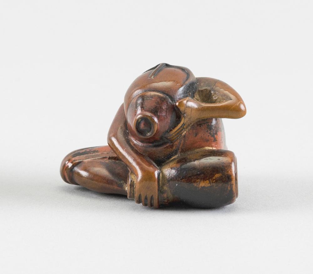 JAPANESE LACQUERED WOOD NETSUKE