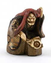 JAPANESE LACQUERED WOOD NETSUK