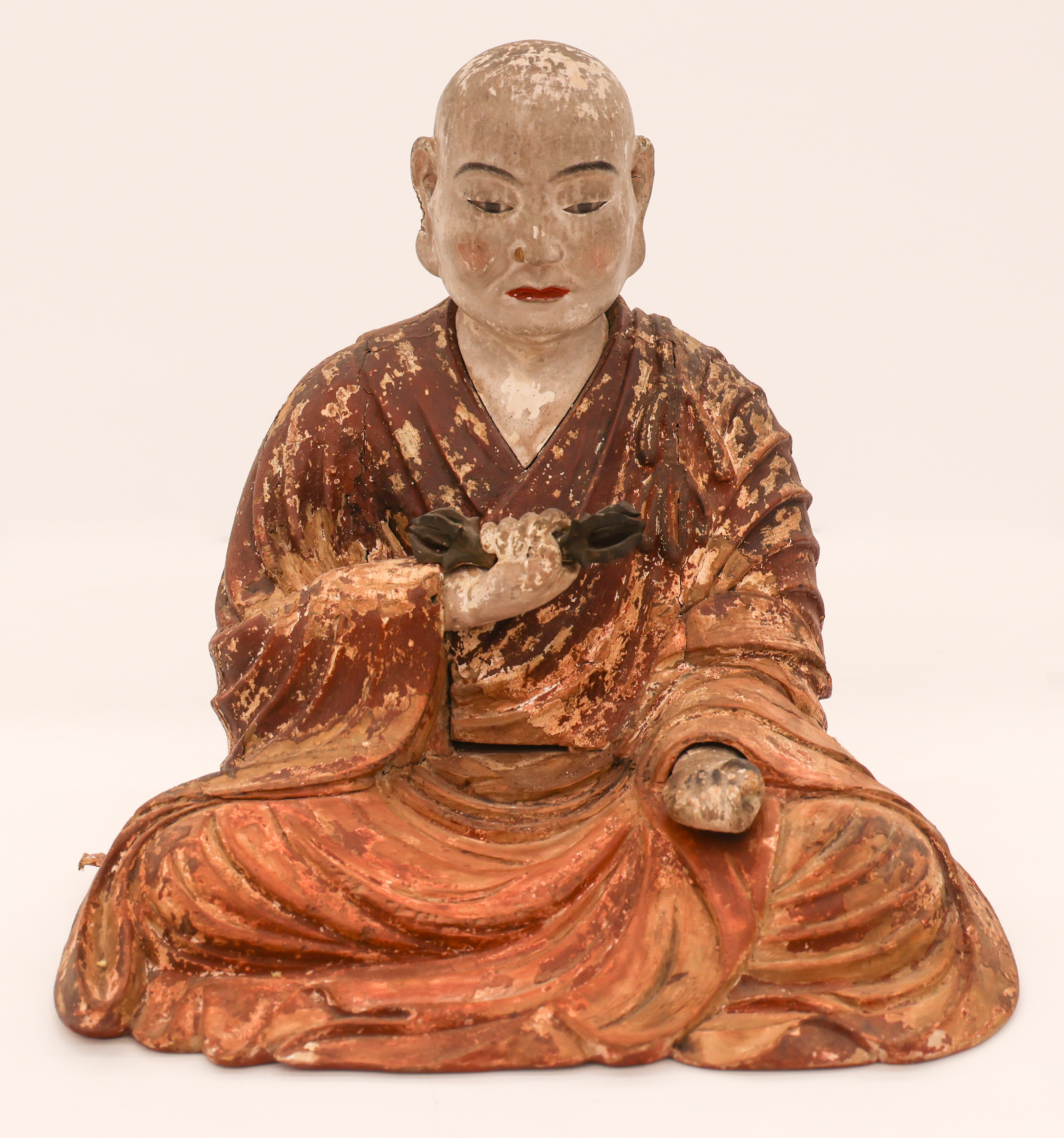 Japanese Lacquered Wood Seated Monk