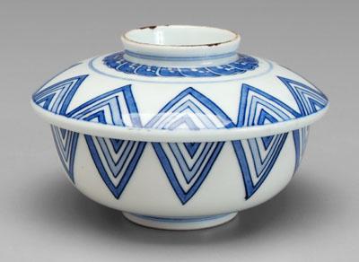 Japanese lidded bowl, blue and