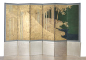 JAPANESE MEIJI 6-PANEL SCREEN,