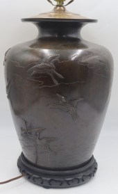 JAPANESE MEIJI BRONZE LAMP WIT