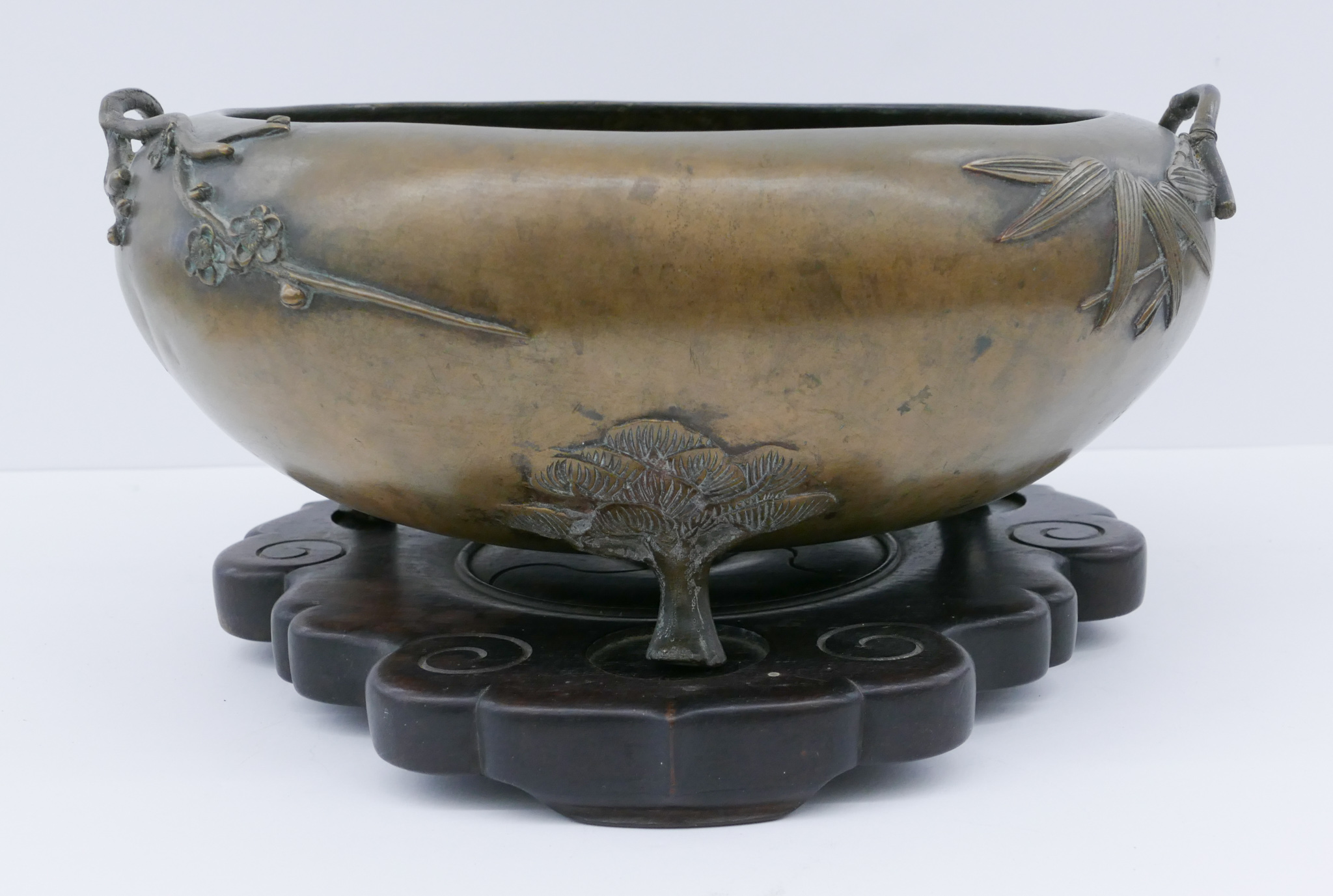 Japanese Meiji Bronze Tripod Prunus