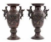 JAPANESE MEIJI BRONZE VASES, P